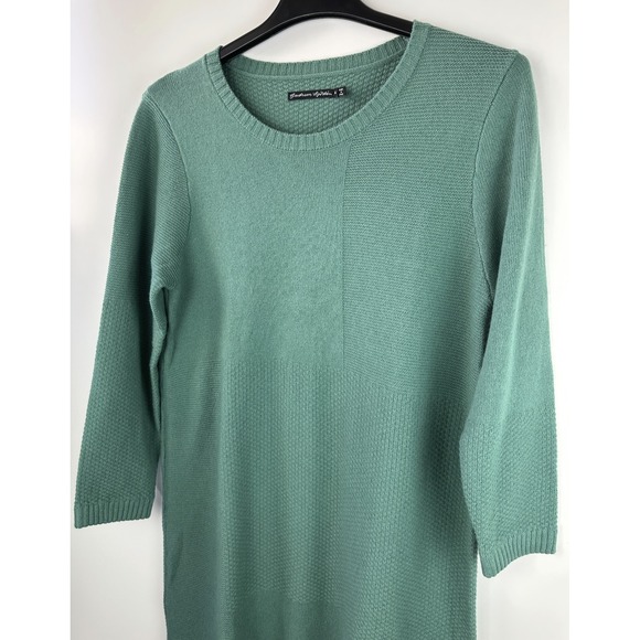 Gudrun Sjödén Sweater Dress Medium Teal Green Knit Tunic Knee Length Cotton Wool - Picture 3 of 10
